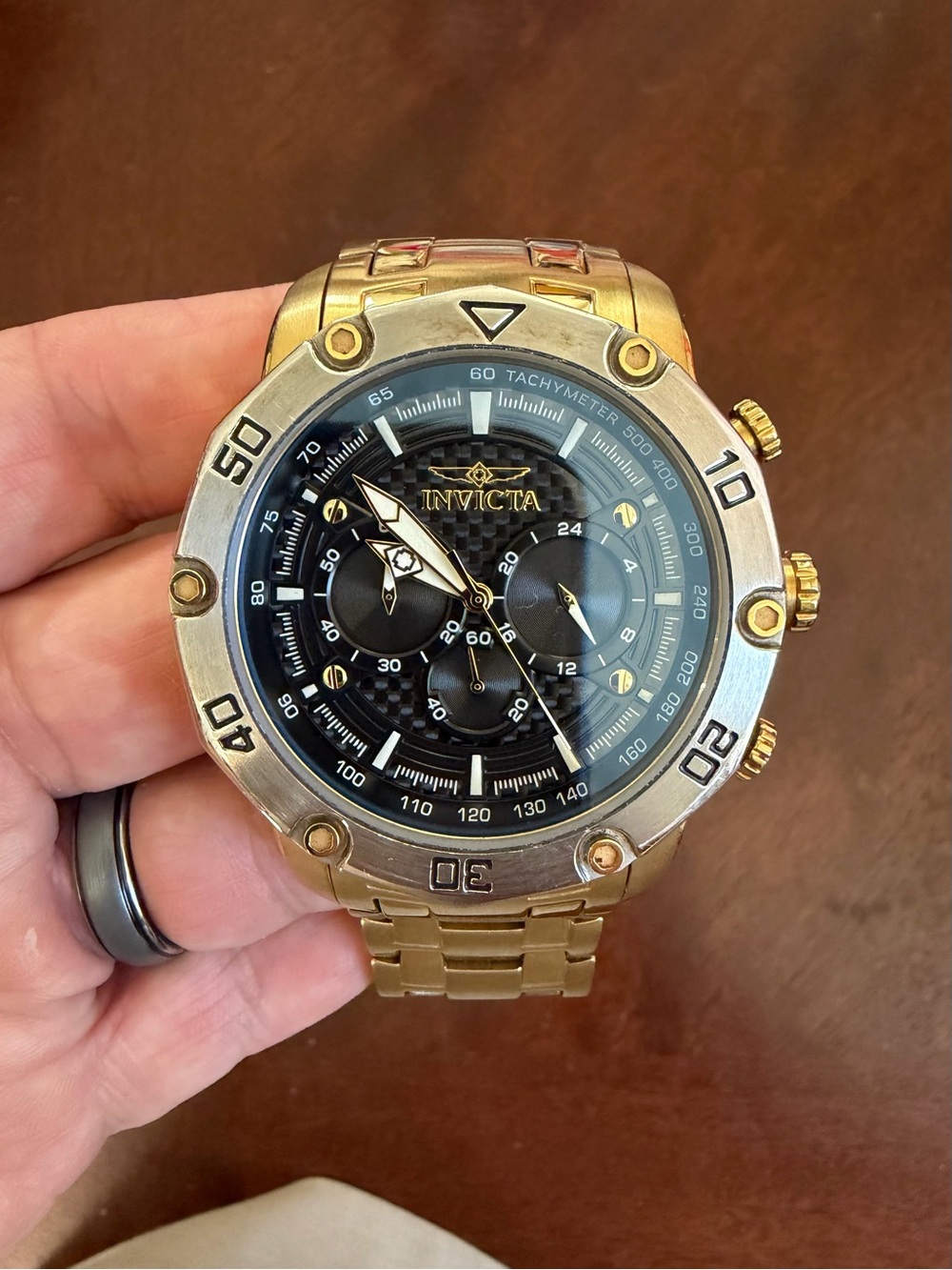 Invicta Gold-Tone Men's Chronograph Watch with Black Dial